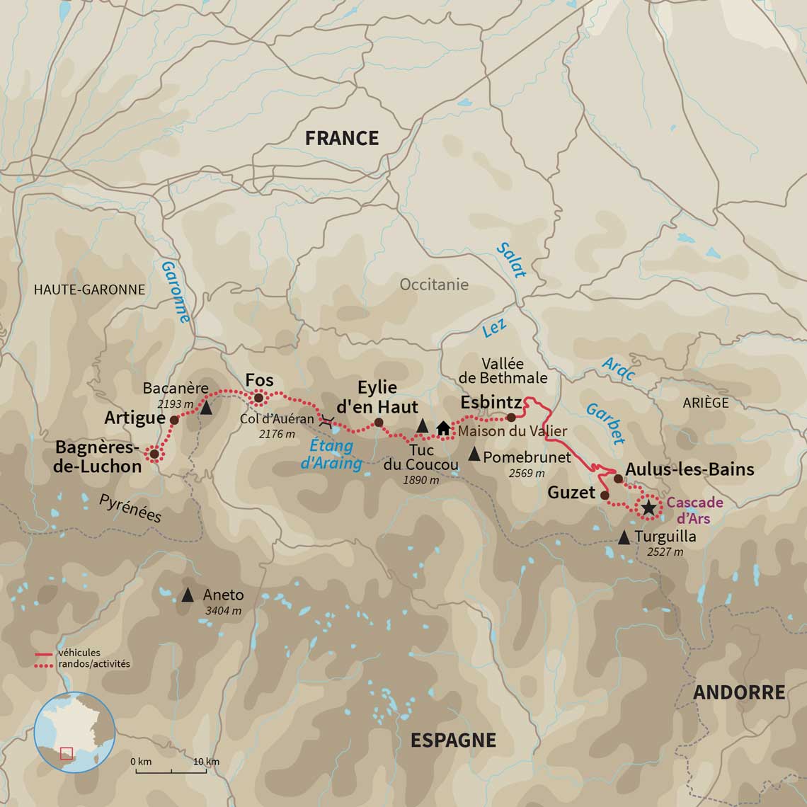 Carte France : Le GR10 dans les pas de l’Ours des Pyrénées