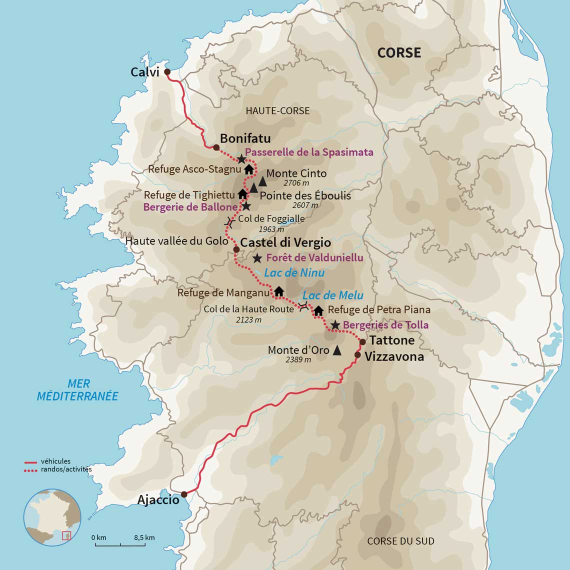 Carte France : GR20 Nord - De Tattone à Bonifatu