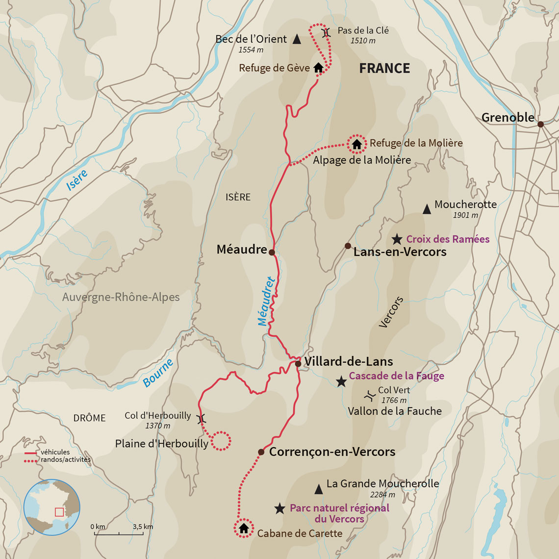 Carte France : Raquettes et bulle nordique en Vercors