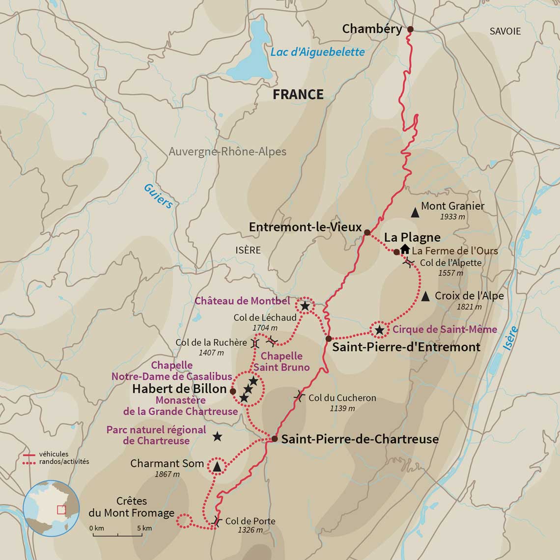 Carte France : Le Tour de Chartreuse en Raquettes