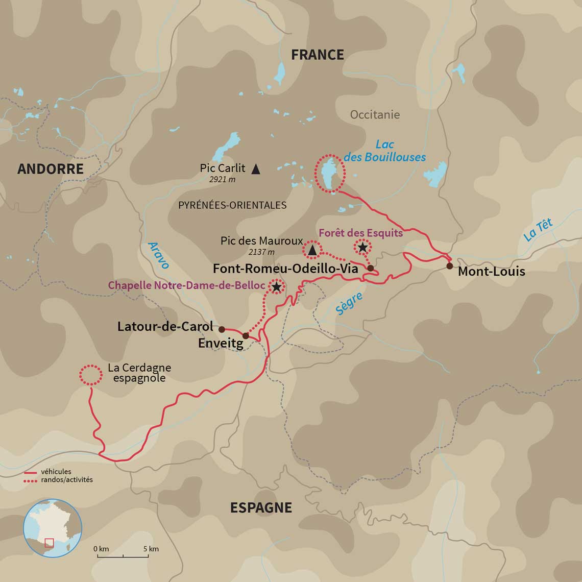 Carte France : Yoga et raquettes dans les Pyrénées catalanes