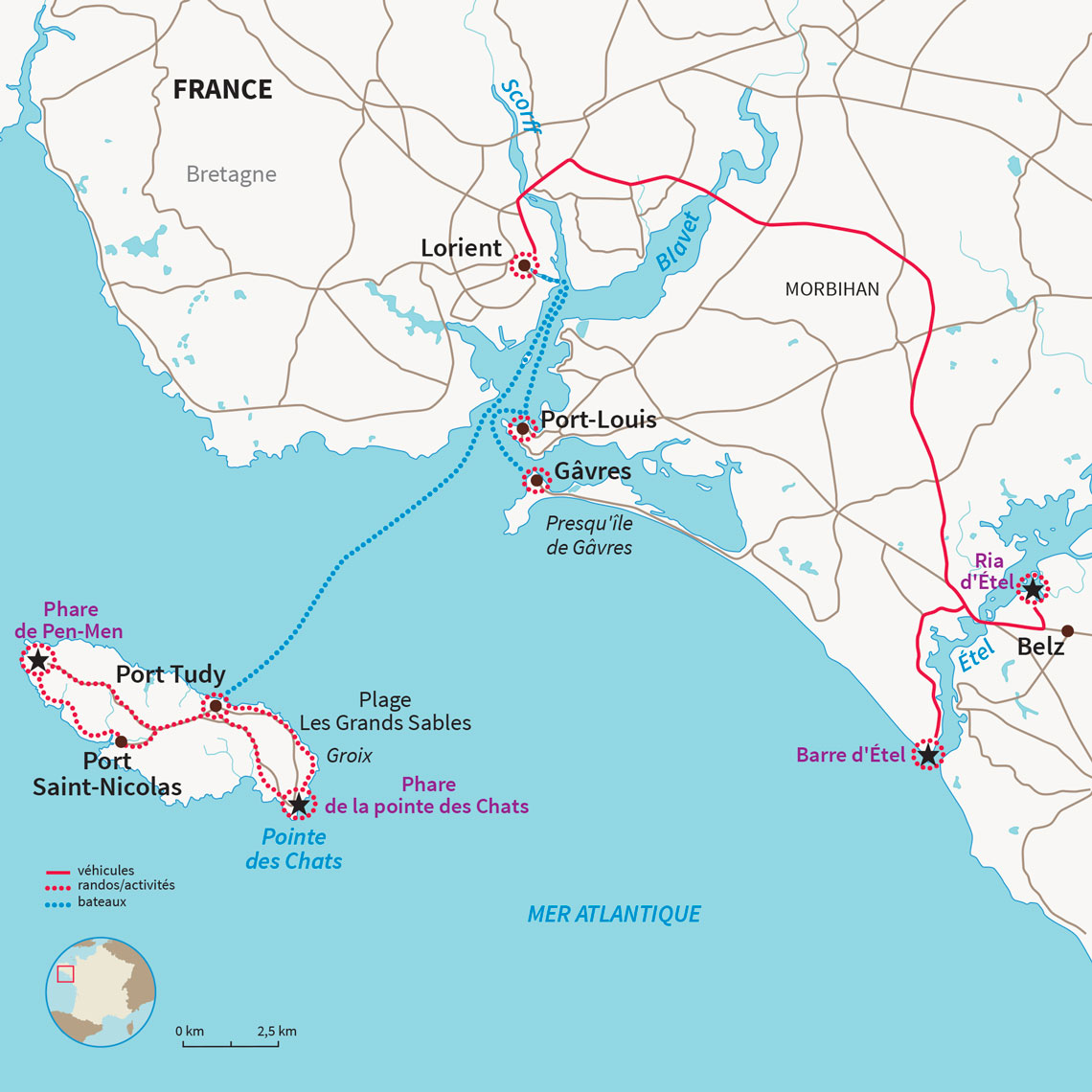 Carte France : De la Ria d'Etel à l'île de Groix