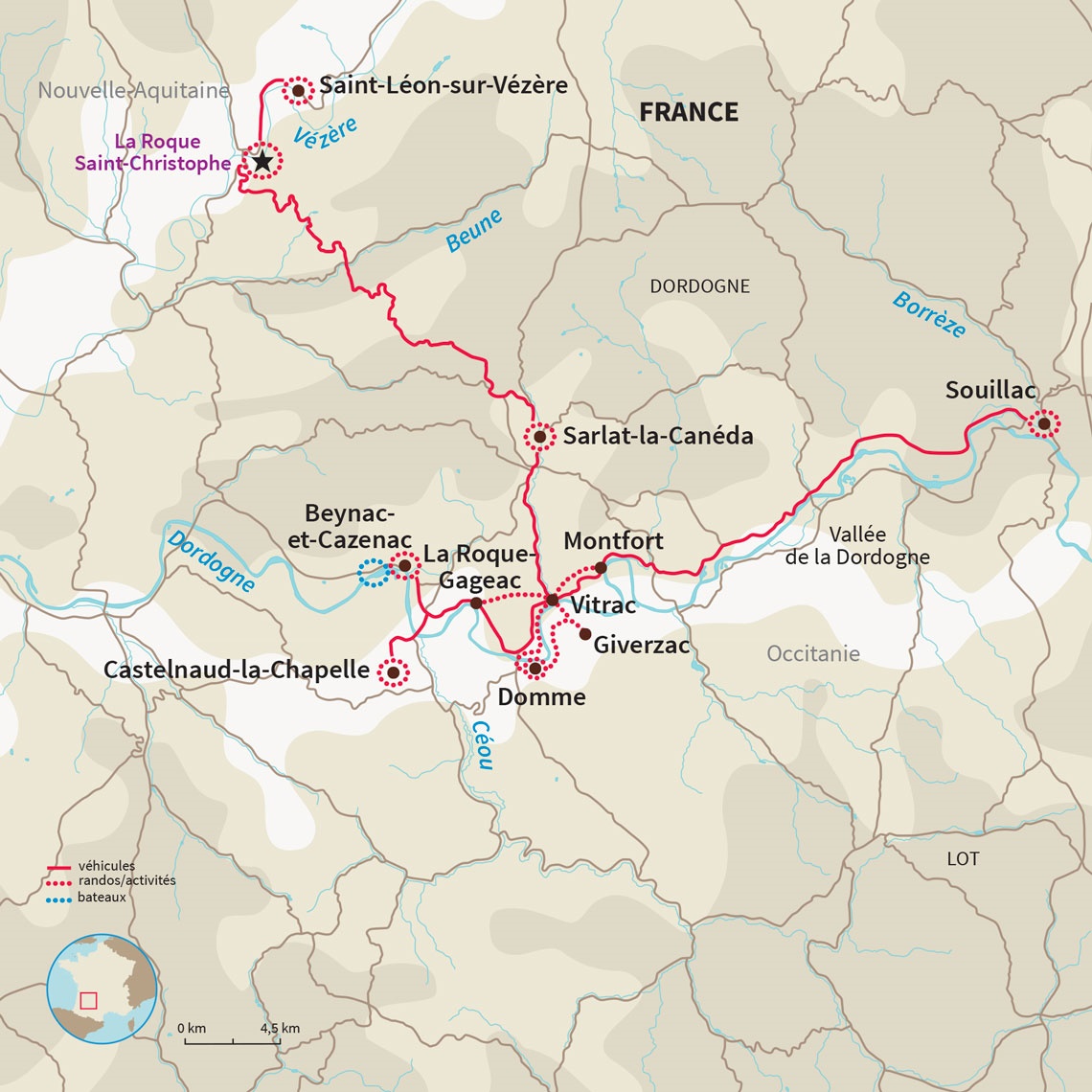 Carte France : Nature et randonnée en Dordogne Périgord