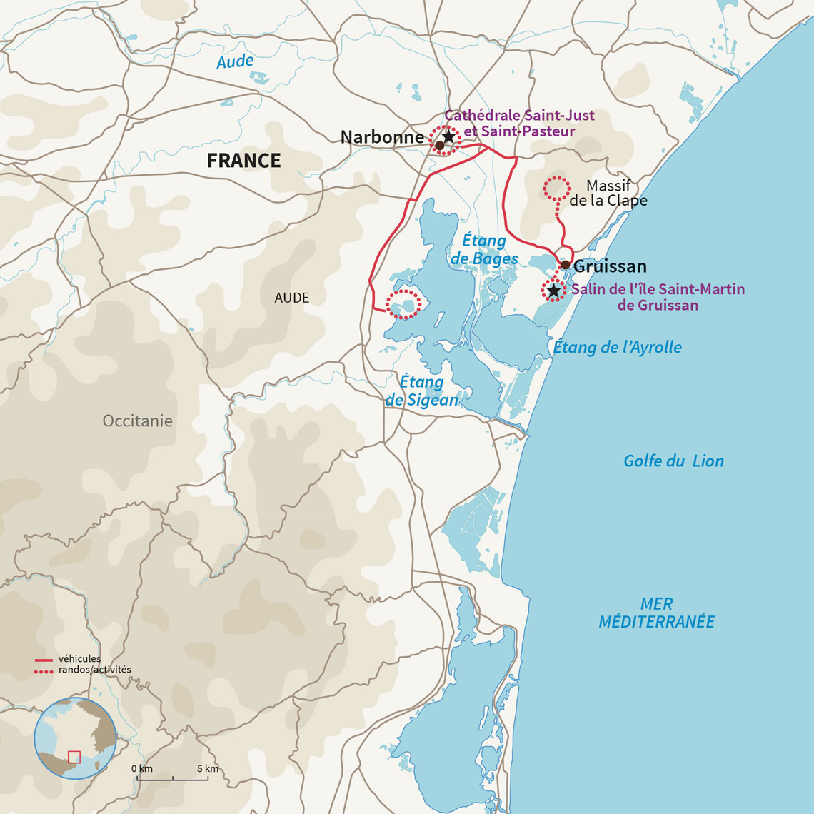 Carte France : Rando et Réveillon à Narbonne