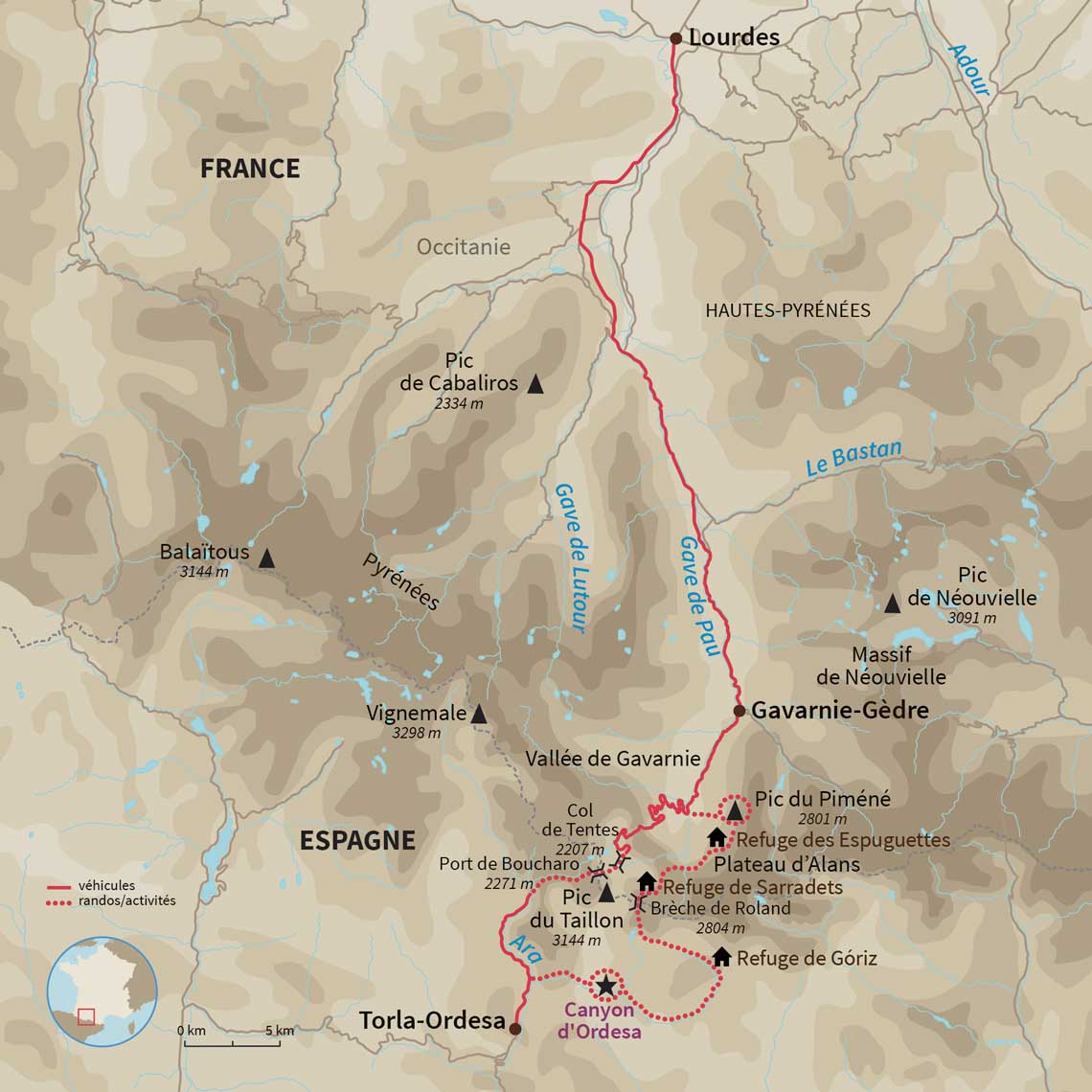 Carte France : Les grands cirques pyrénéens