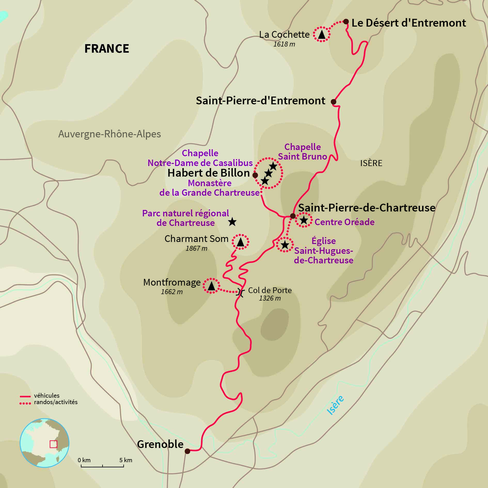 Carte France : Raquettes et balnéo en Chartreuse
