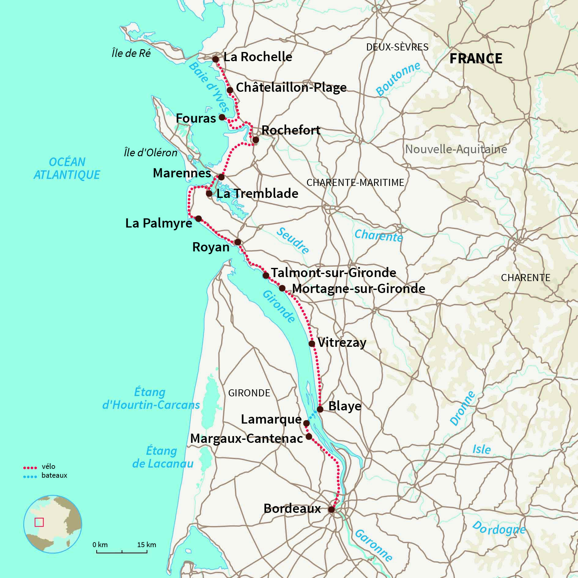 Carte France : Vélodyssée et canal des Deux-Mers