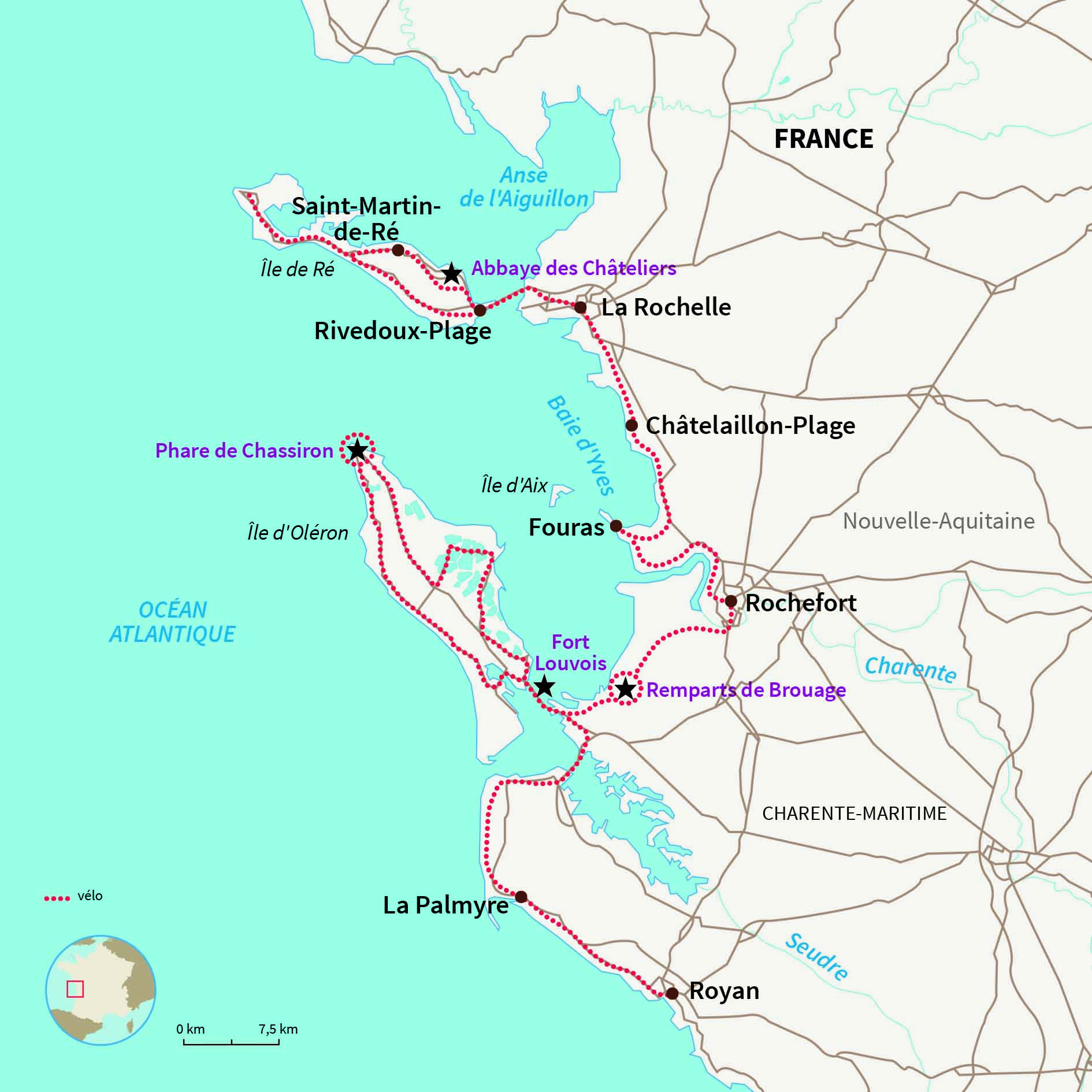 Carte France : La Vélodyssée en charentaise