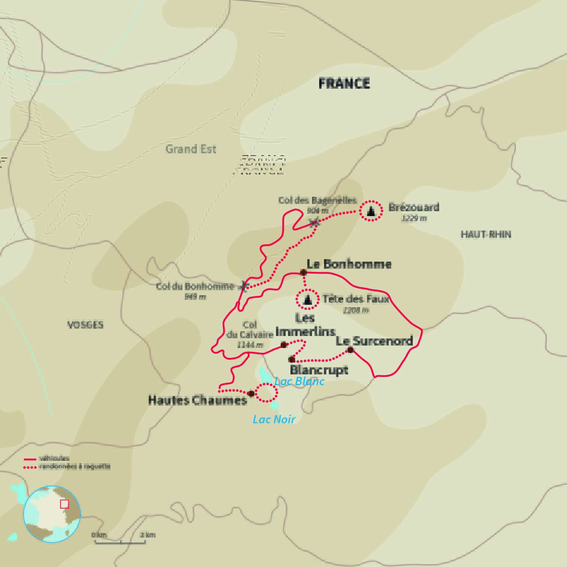 Carte France : Raquettes dans les Vosges authentiques