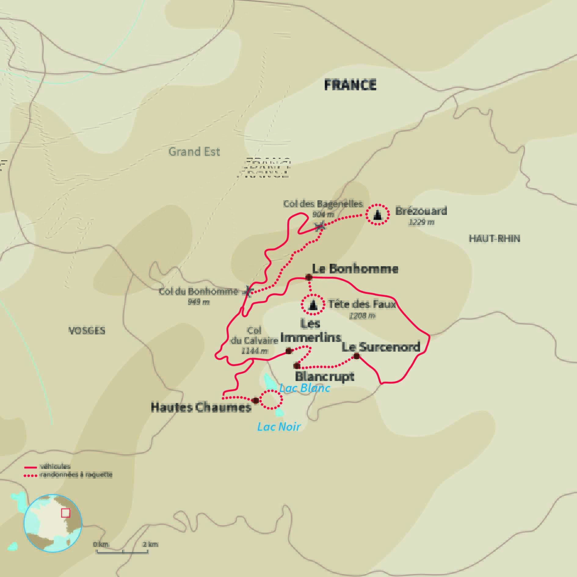 Carte France : Raquettes dans les Vosges authentiques