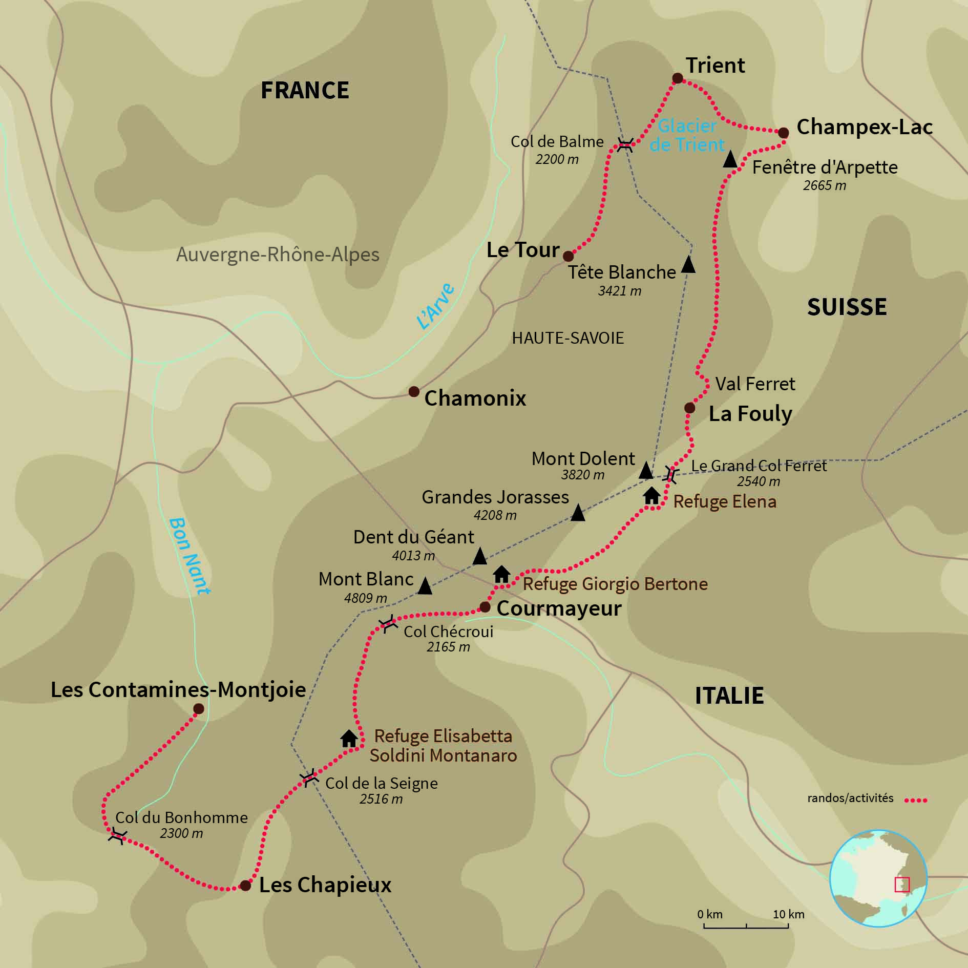 Carte France : Le tour du Mont-Blanc (confort)