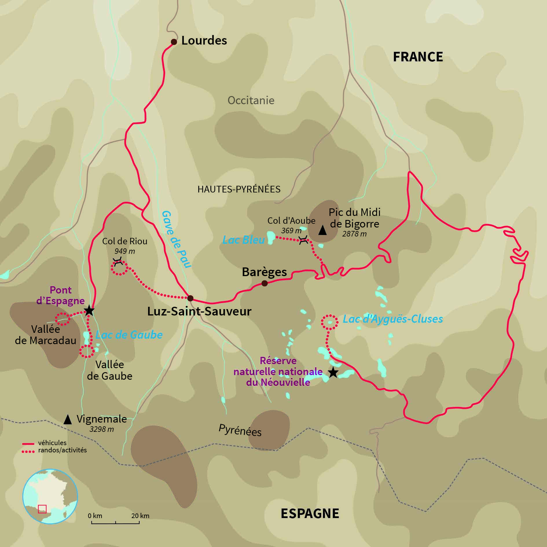Carte France : Raquettes balnéo dans le massif du Néouvielle