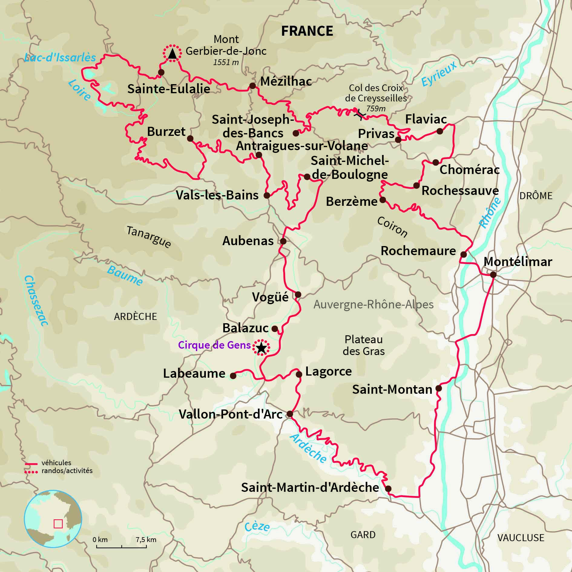 Carte France : Road trip en Ardèche