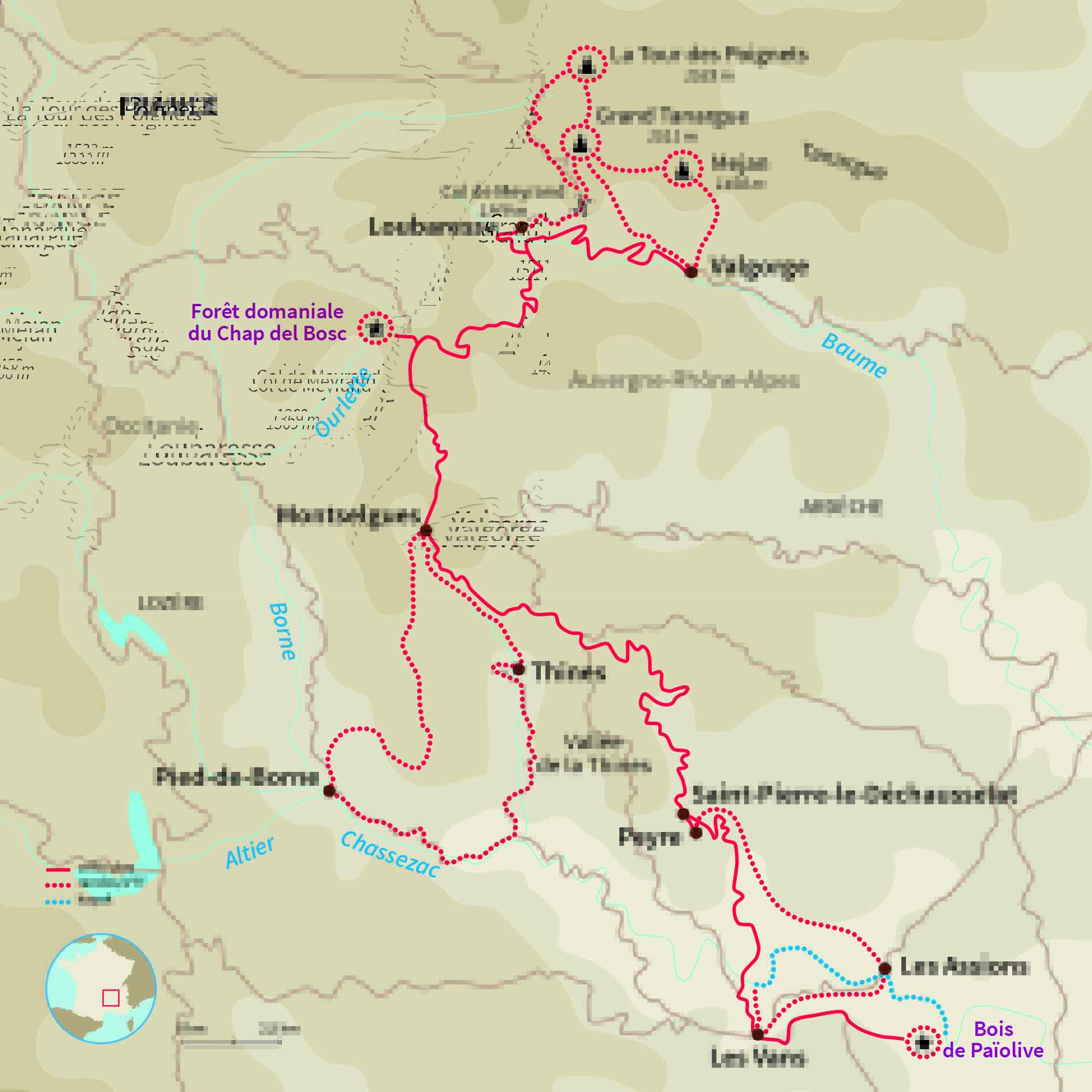 Carte France : Montagnes d'Ardèche, sportives par nature !