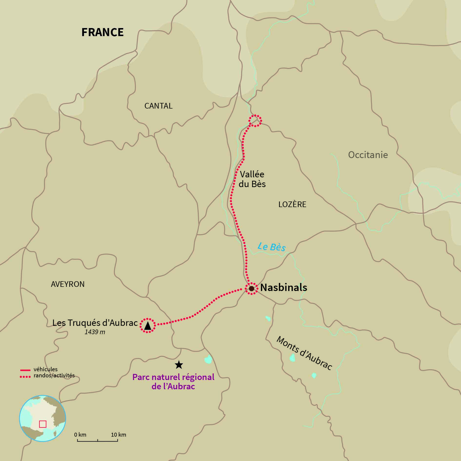 Carte France : Raquettes en Aubrac