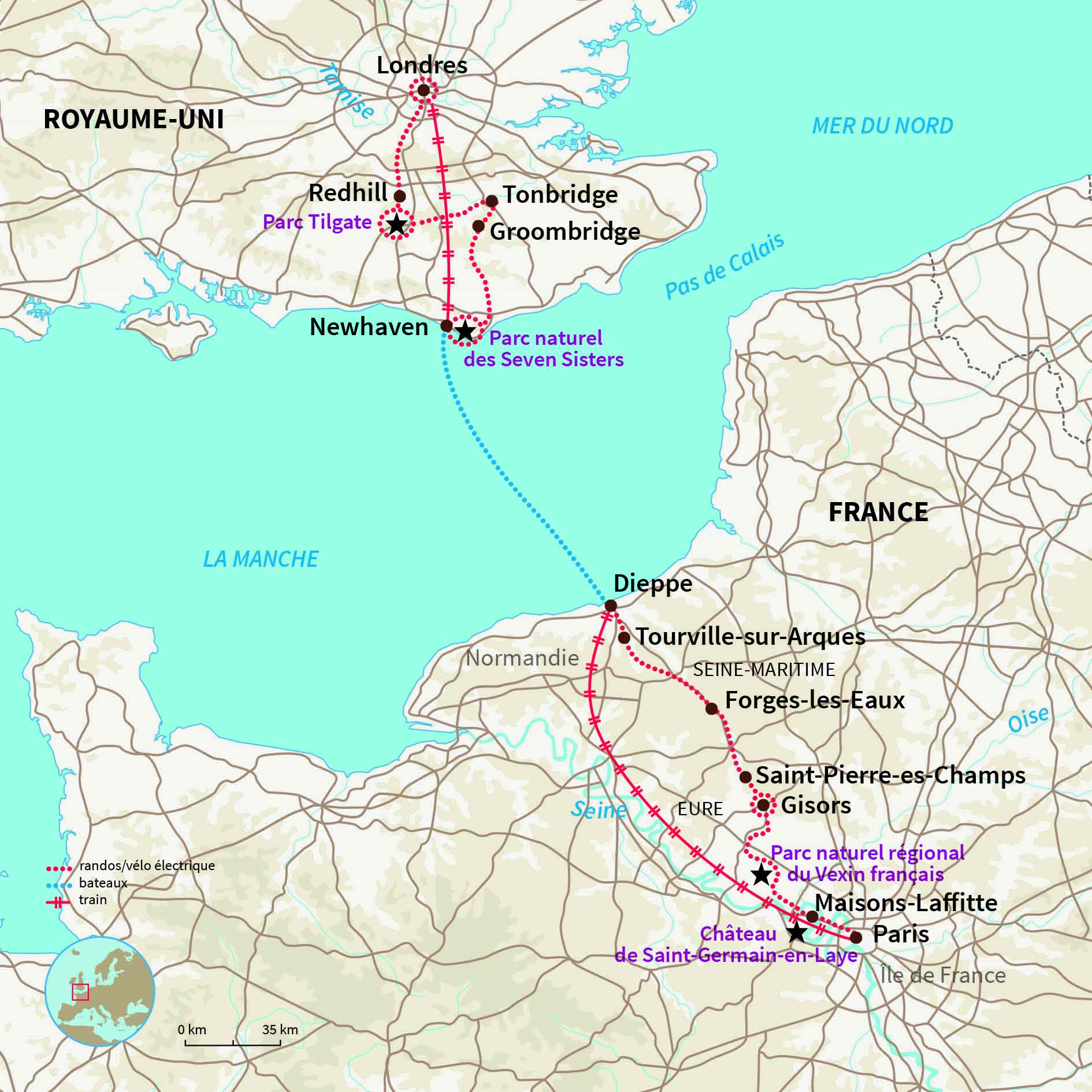 Carte France : Paris-Londres à vélo 