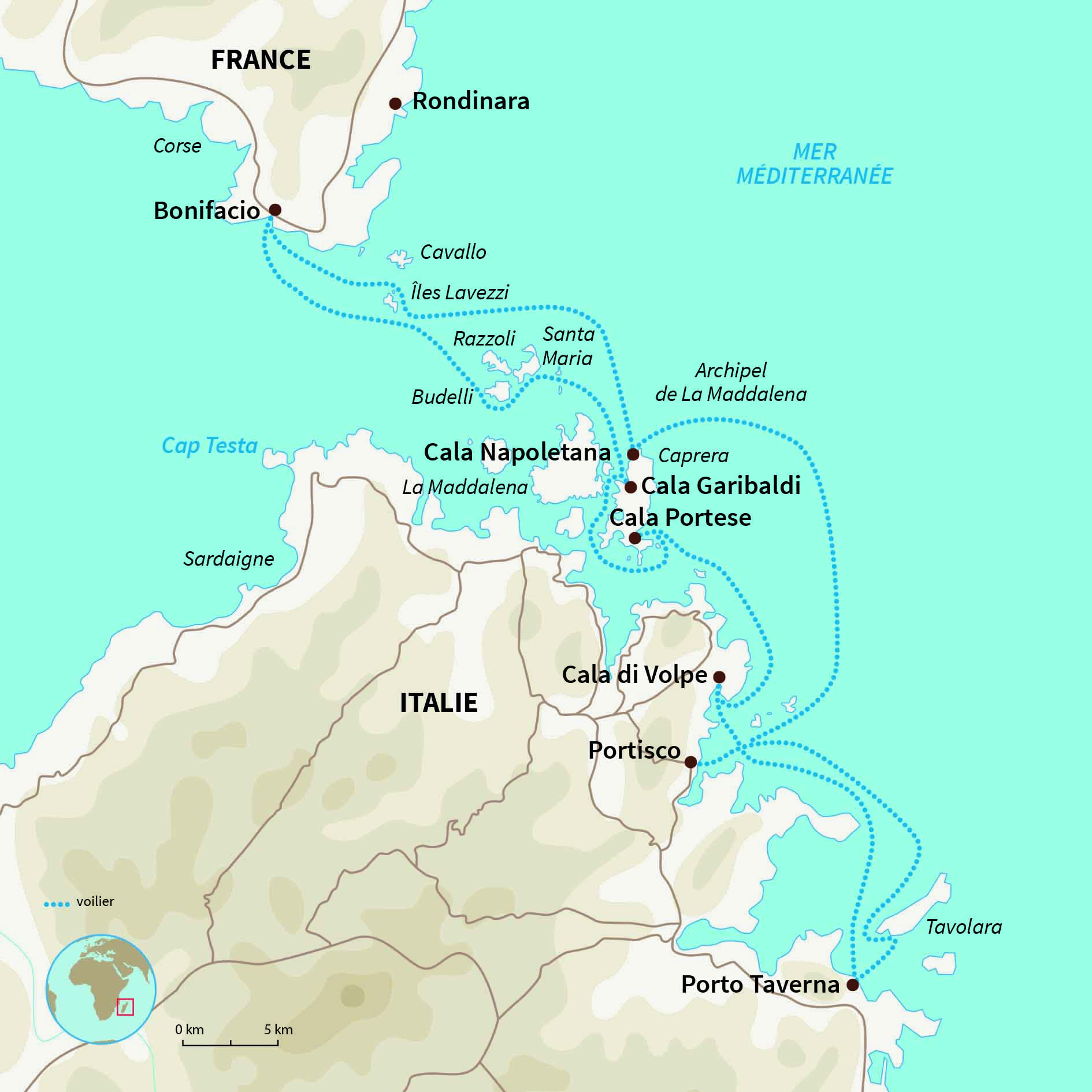 Carte France : Corse et Sardaigne toutes voiles dehors