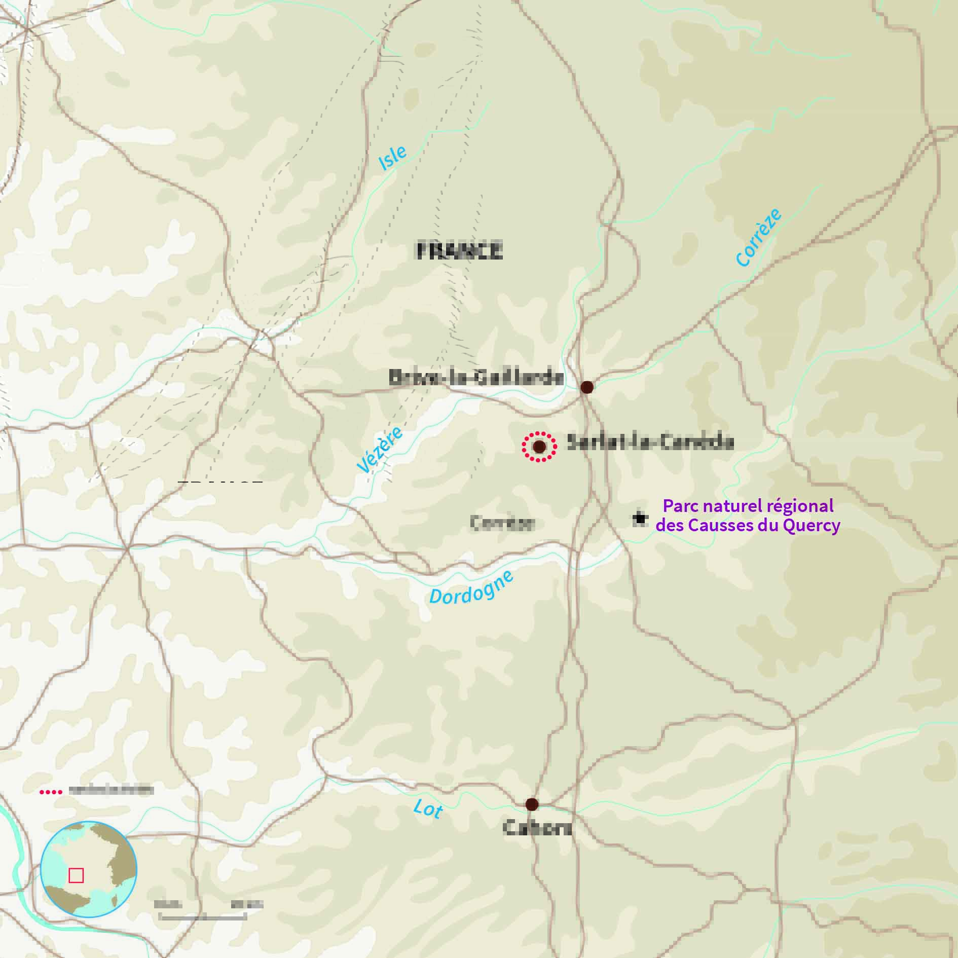 Carte France : Stage de survie dans le Périgord Noir