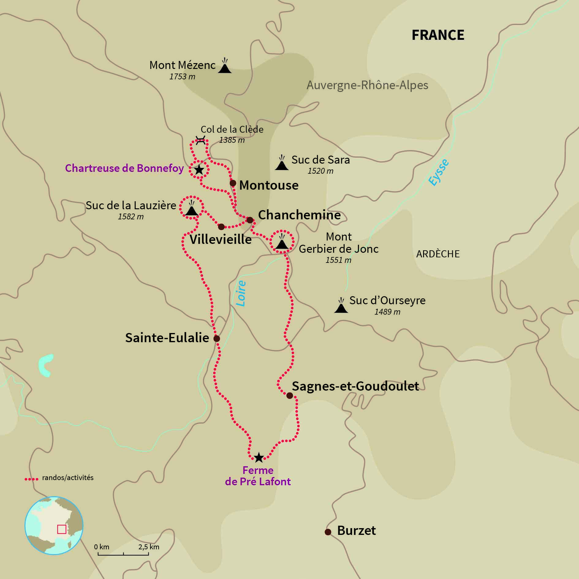 Carte France : Vagabond'ânes sur les Monts d'Ardèche