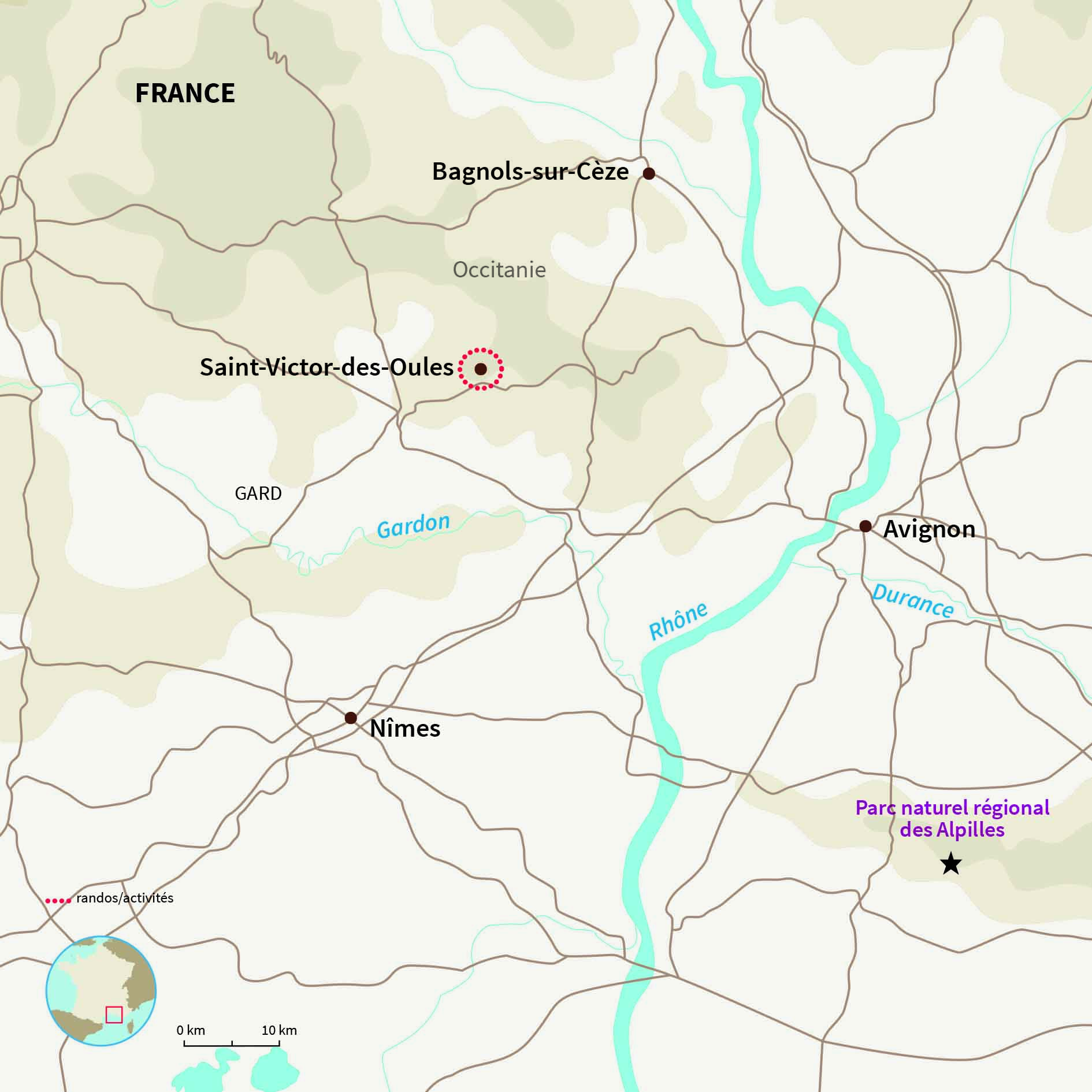Carte France : Week-end survie dans le Gard