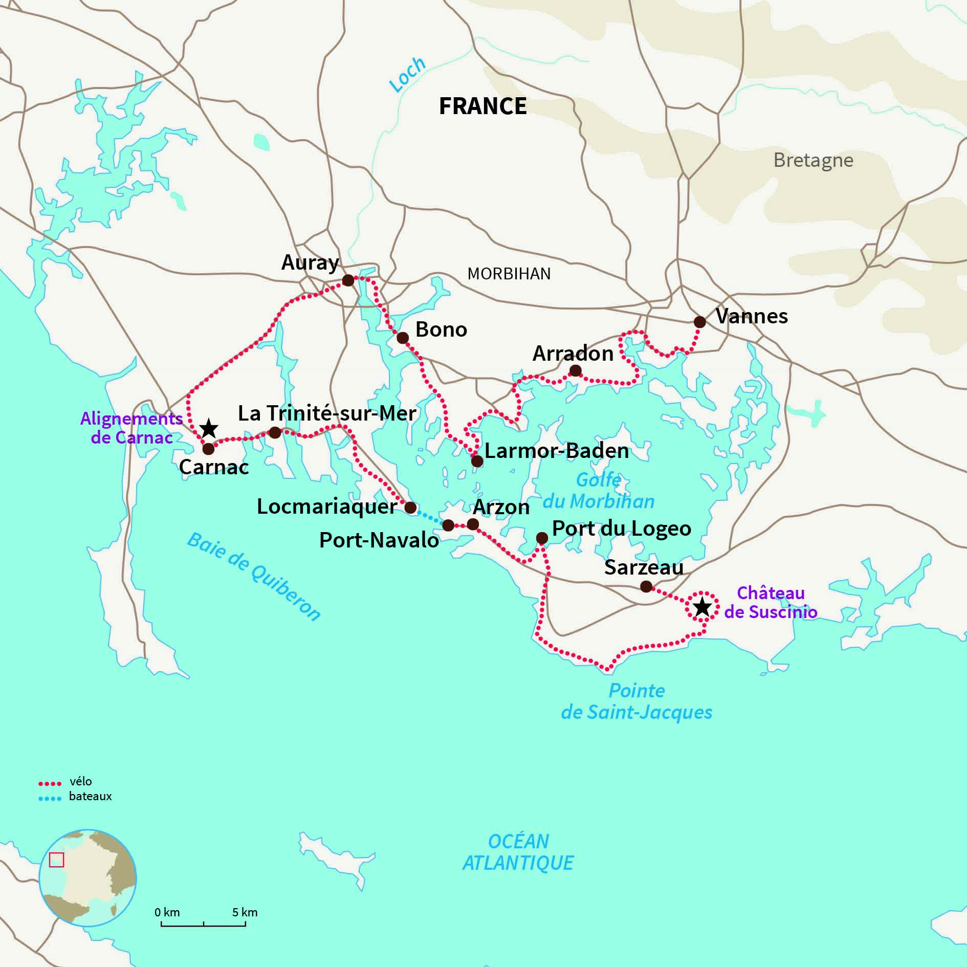 Carte France : Le Golfe du Morbihan à vélo