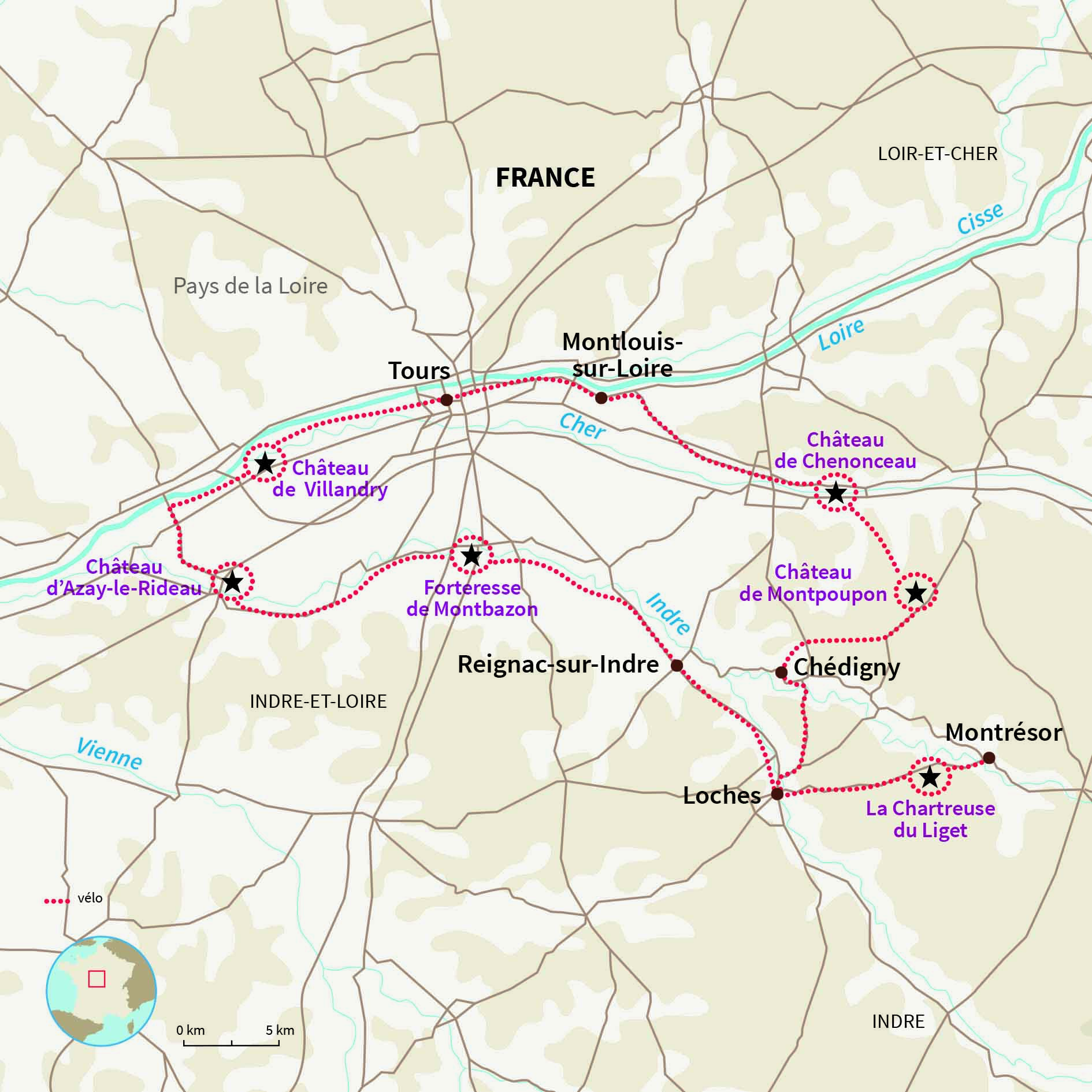 Carte France : La Loire à vélo, hors des sentiers battus