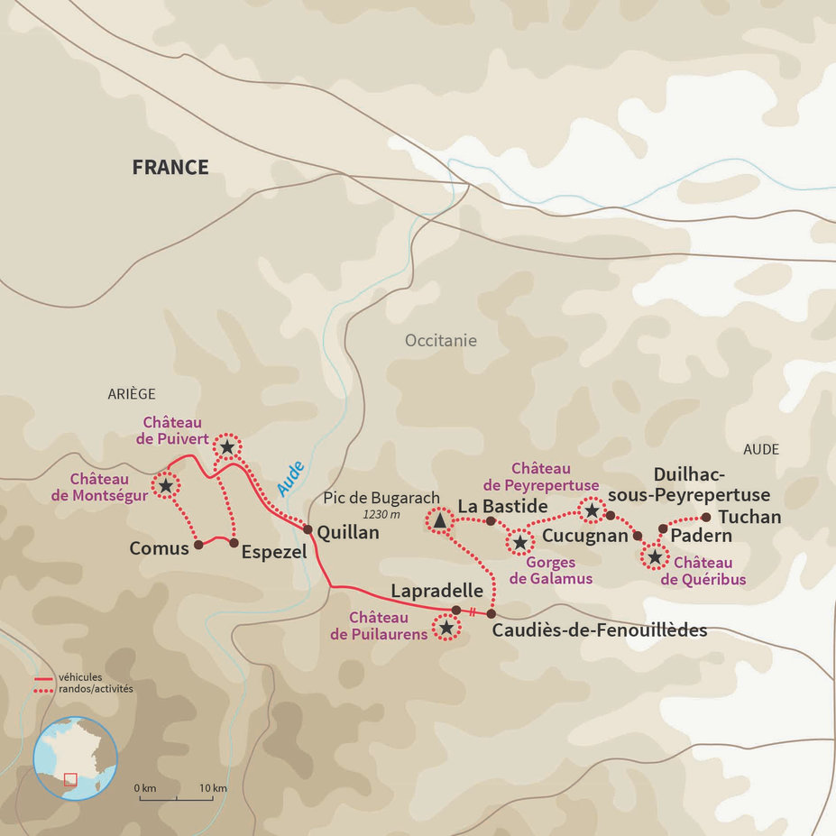 Carte France : Châteaux et chemins du Pays cathare 