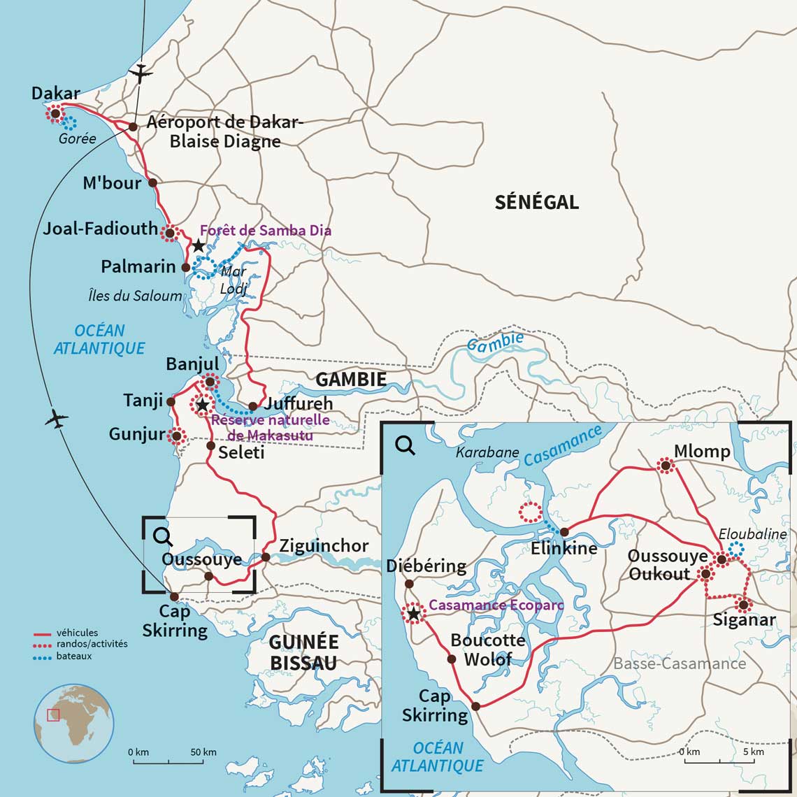 Carte Gambie : Sénégambie : Du Saloum à la Casamance