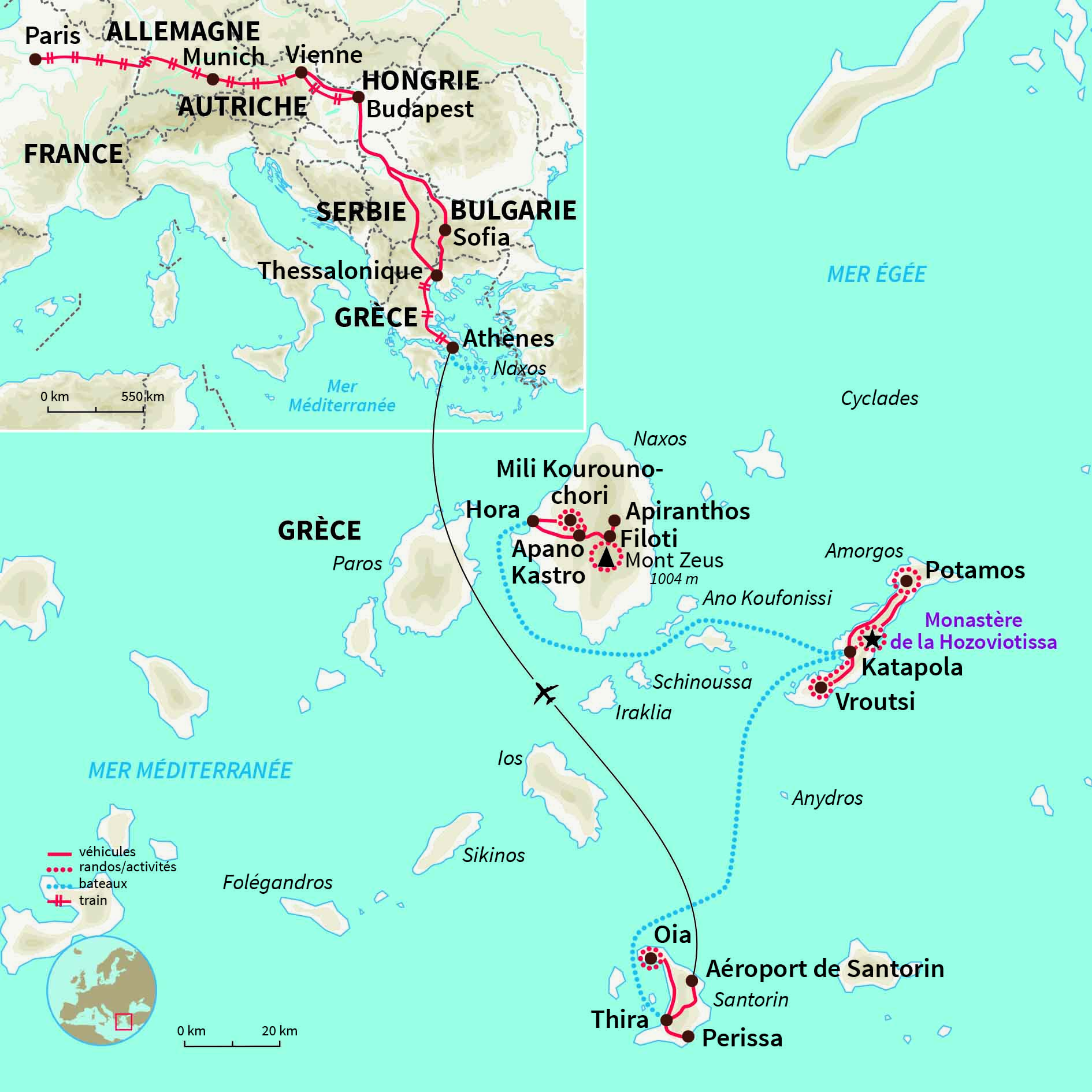 Carte Grèce : Les îles du Grand Bleu (A/R en train) 