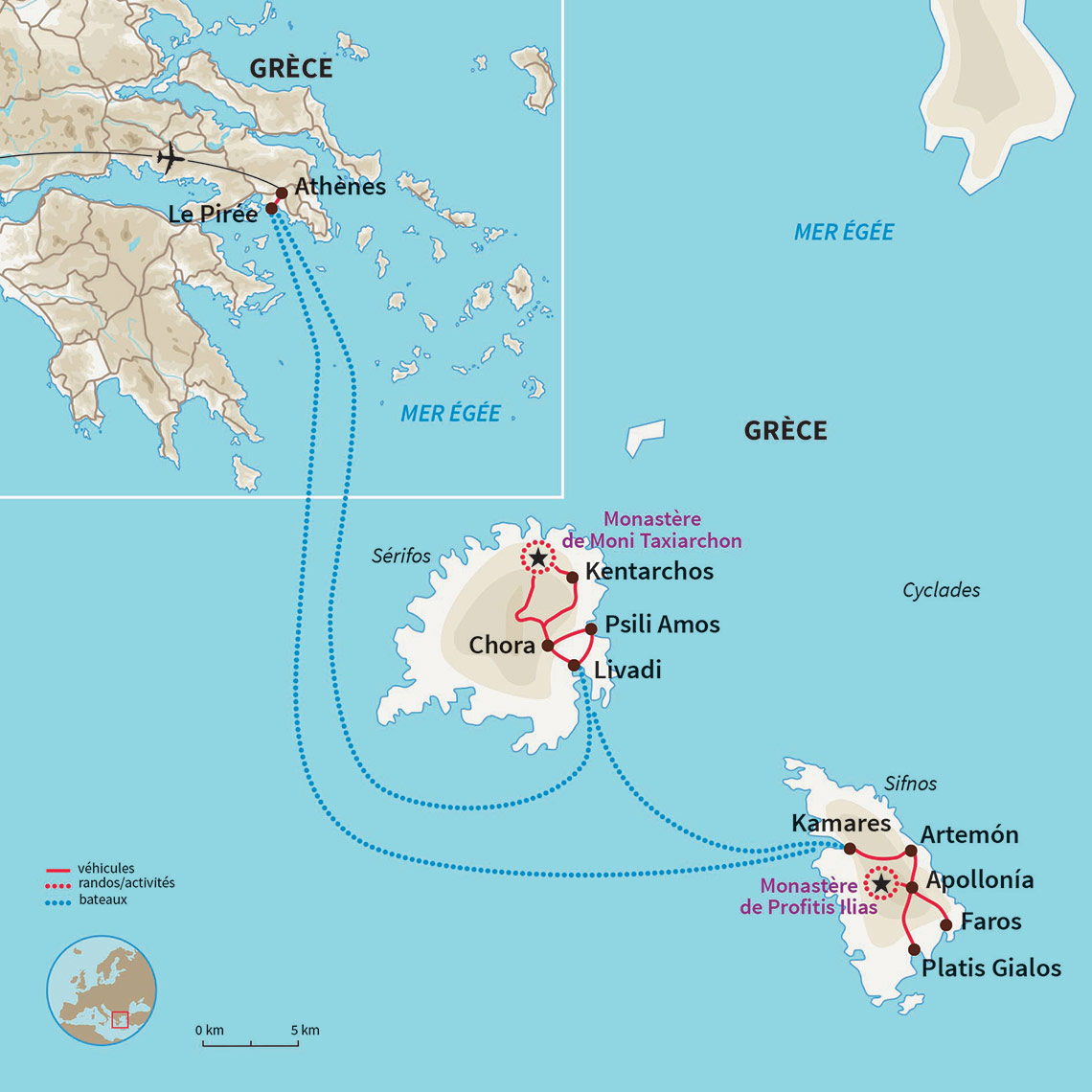 Carte Grèce : Les cyclades de l'Ouest