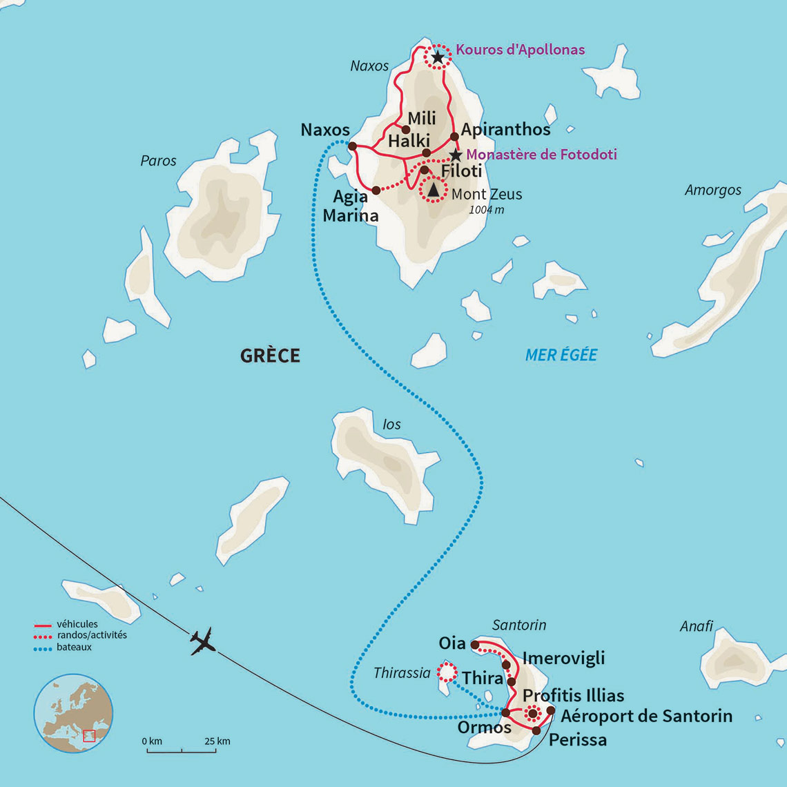 Carte Grèce : Santorin et Naxos : Lumière des Cyclades