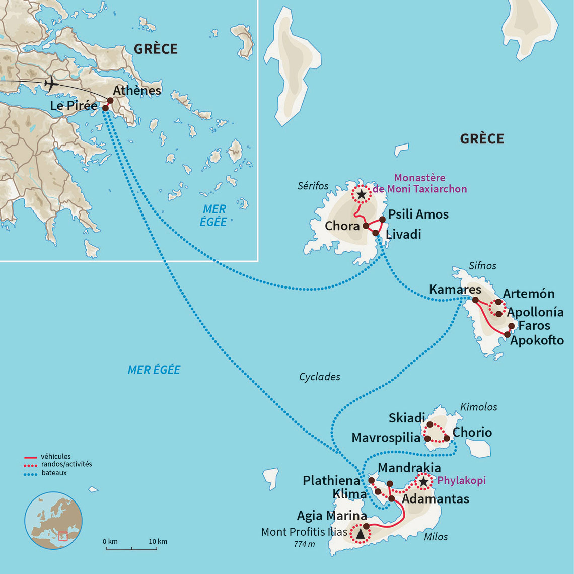 Carte Grèce : Escales en mer Egée