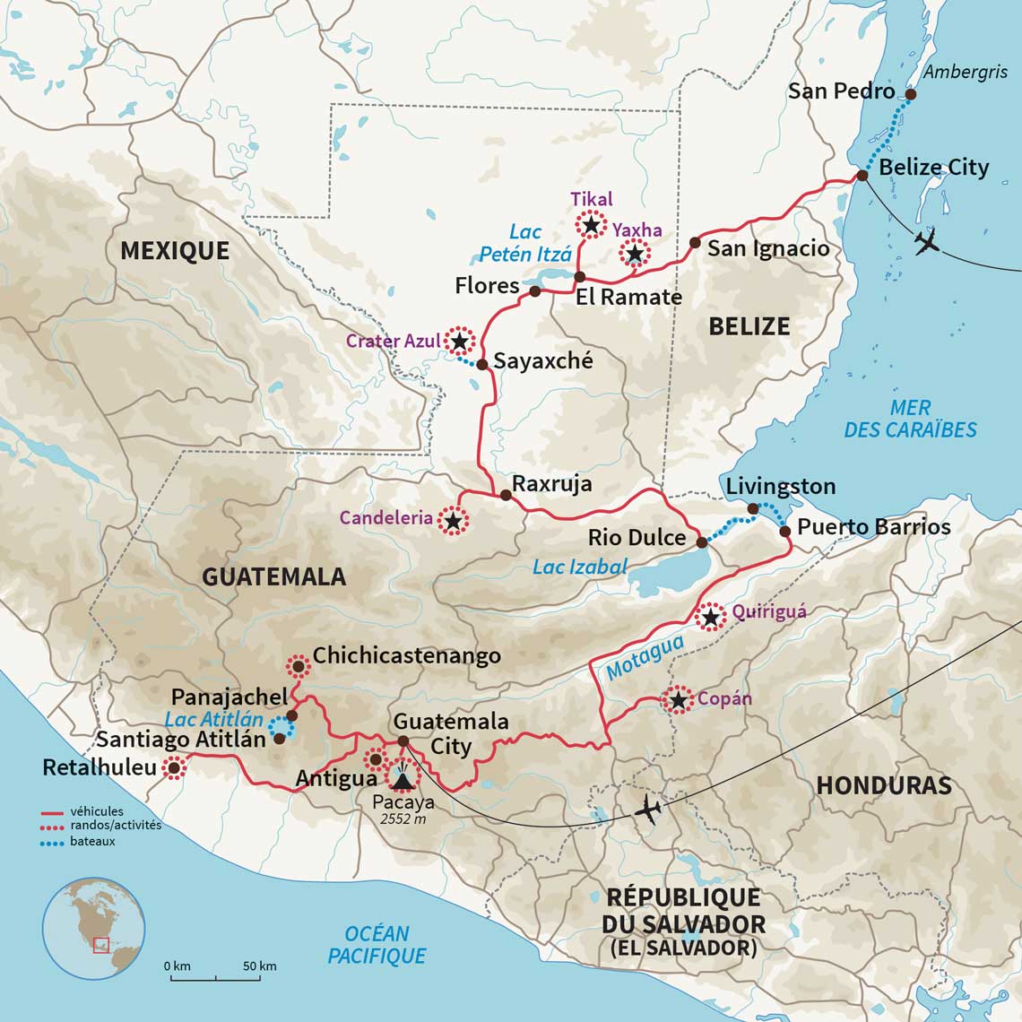 Carte Guatemala : Le Guatemala sans concession & Belize