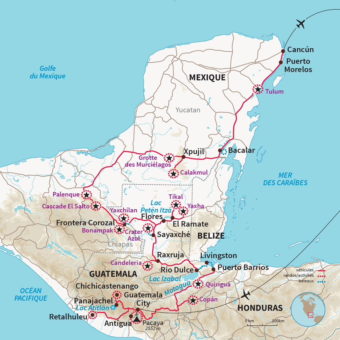 Carte Guatemala : Le Guatemala sans concession & Yucatán