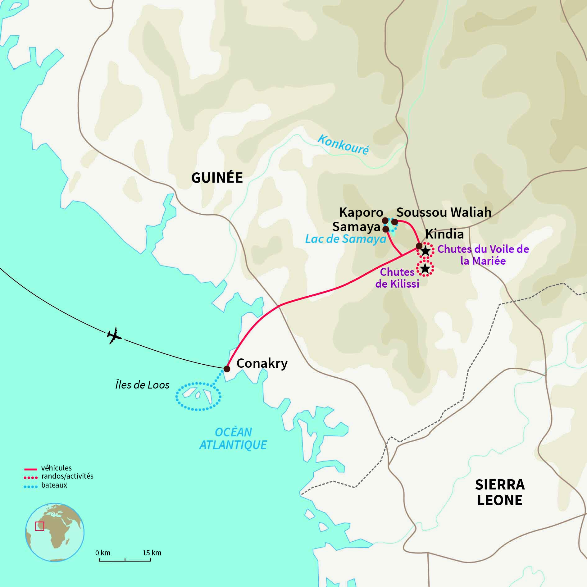 Carte Guinée  : Marchés colorés, baignades et rencontres !