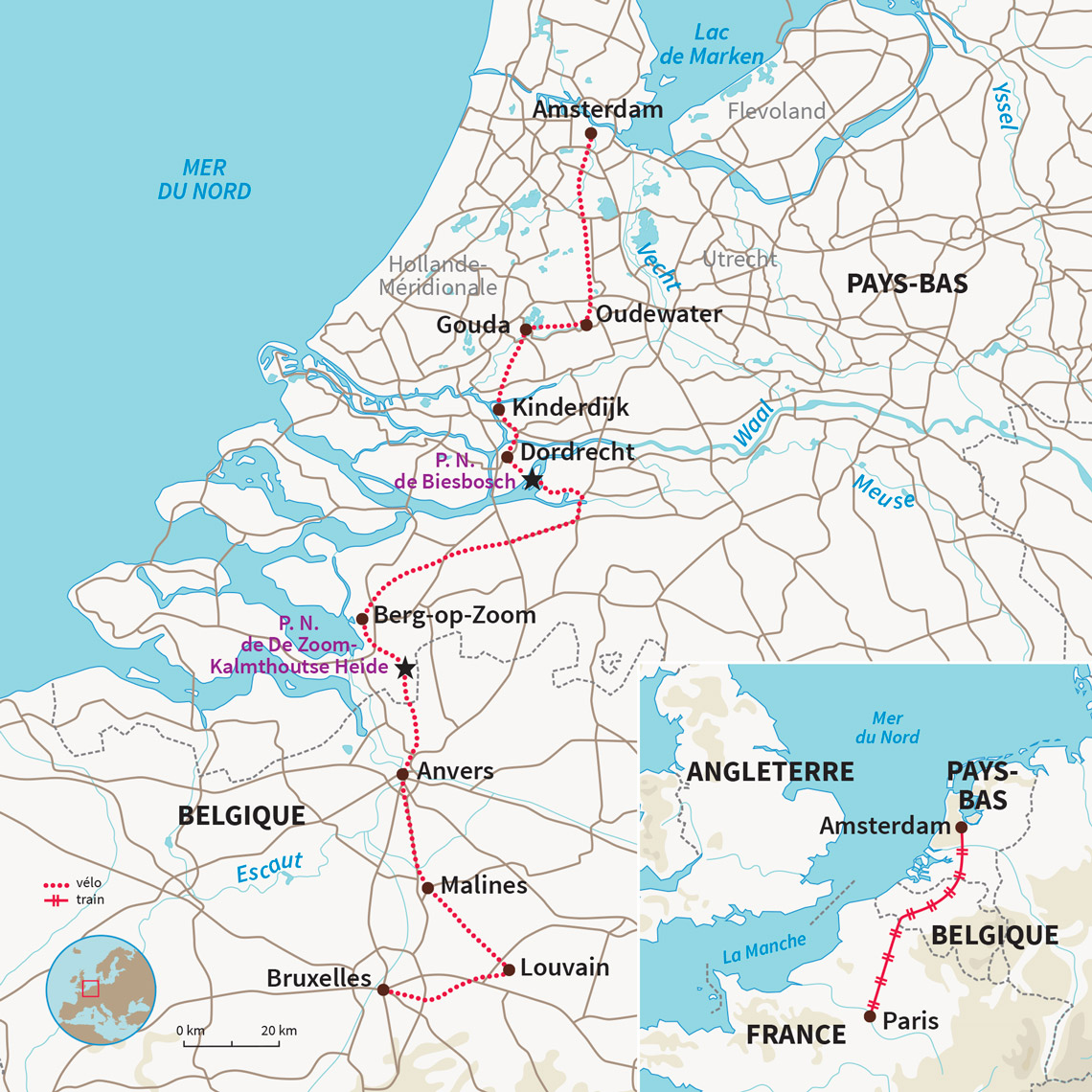 Carte Pays-Bas : Amsterdam - Bruxelles, l'aventure électrique