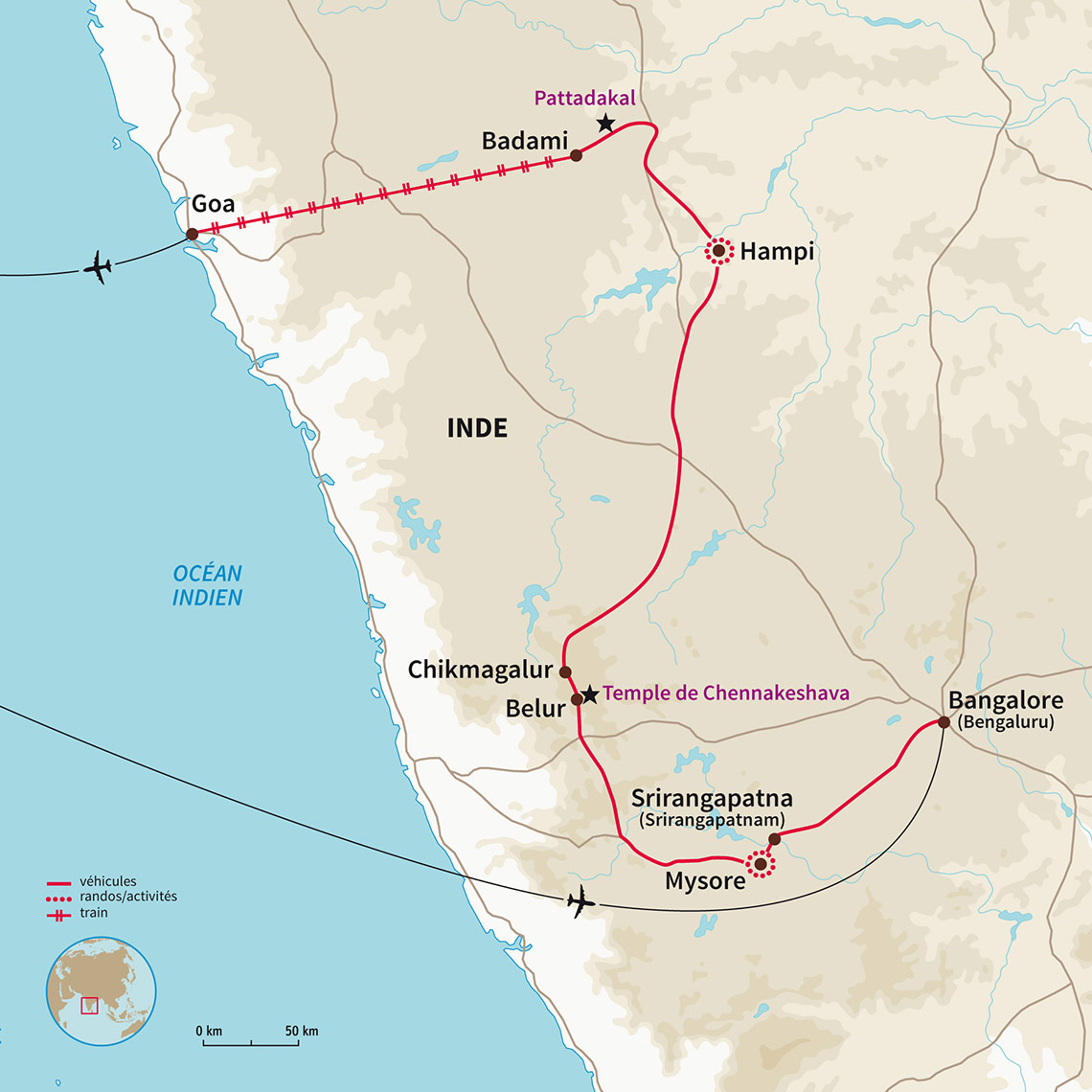 Carte Inde : Karnataka et plages de Goa