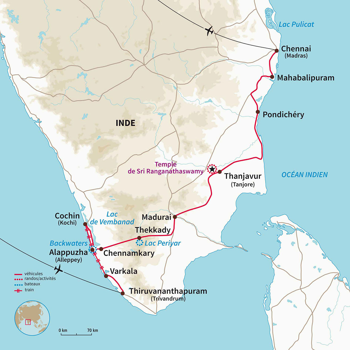 Carte Inde : Le Kerala et le Tamil Nadu