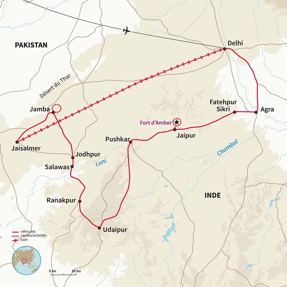 Carte Inde : Désert et palais du Rajasthan