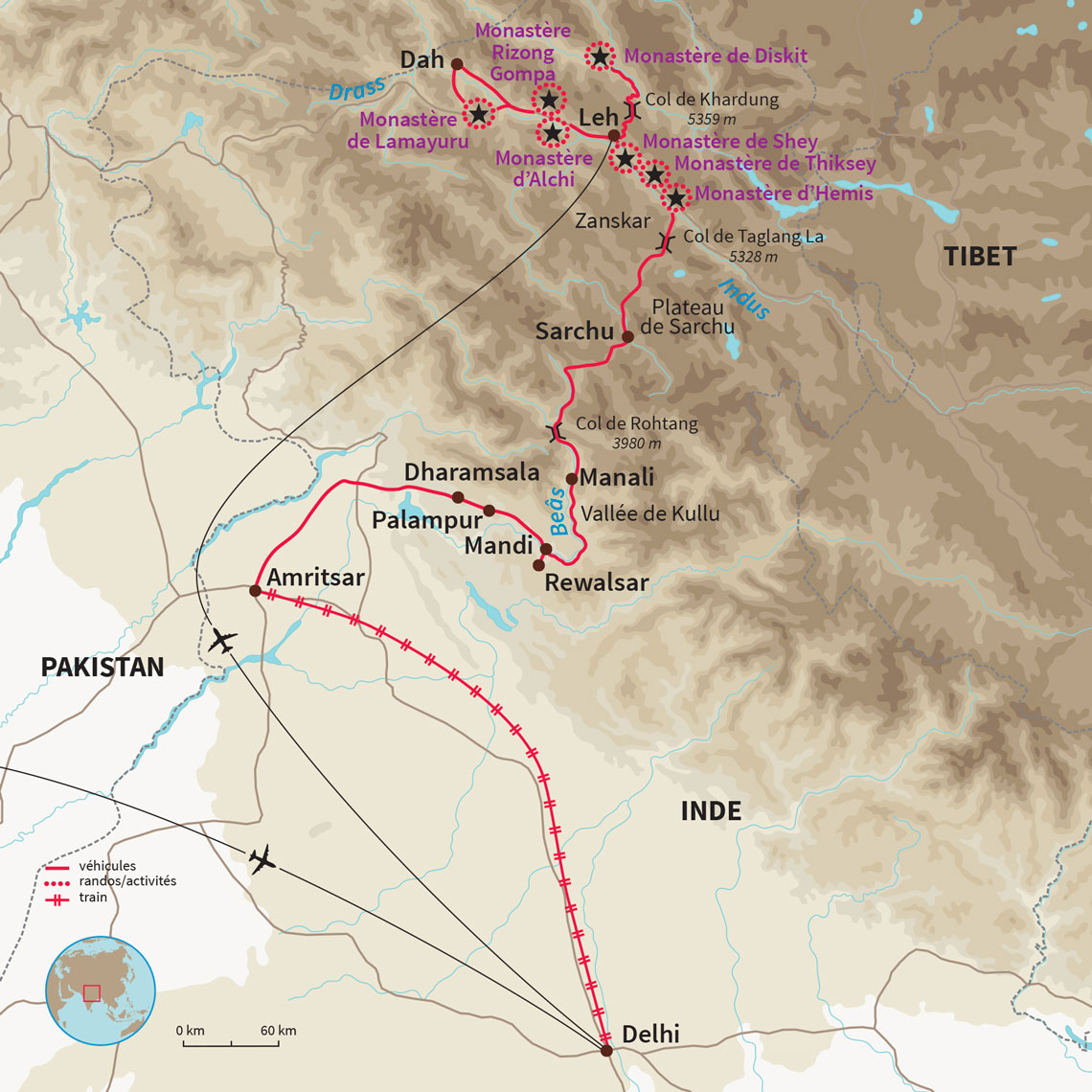 Carte Inde : Du Ladakh au temple d'Or