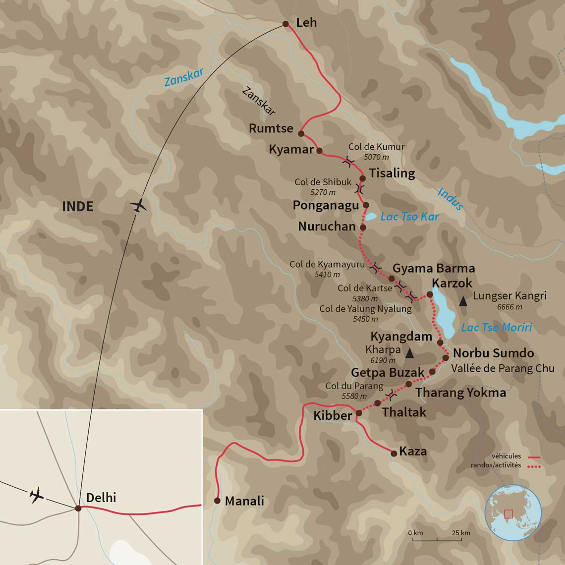 Carte Inde : Trek du Changtang au Spiti