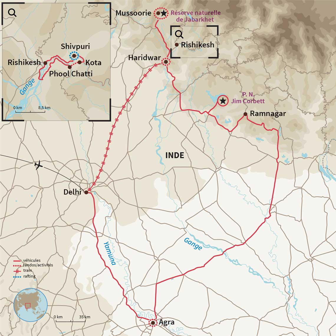 Carte Inde : Family trip du Gange au Taj Mahal