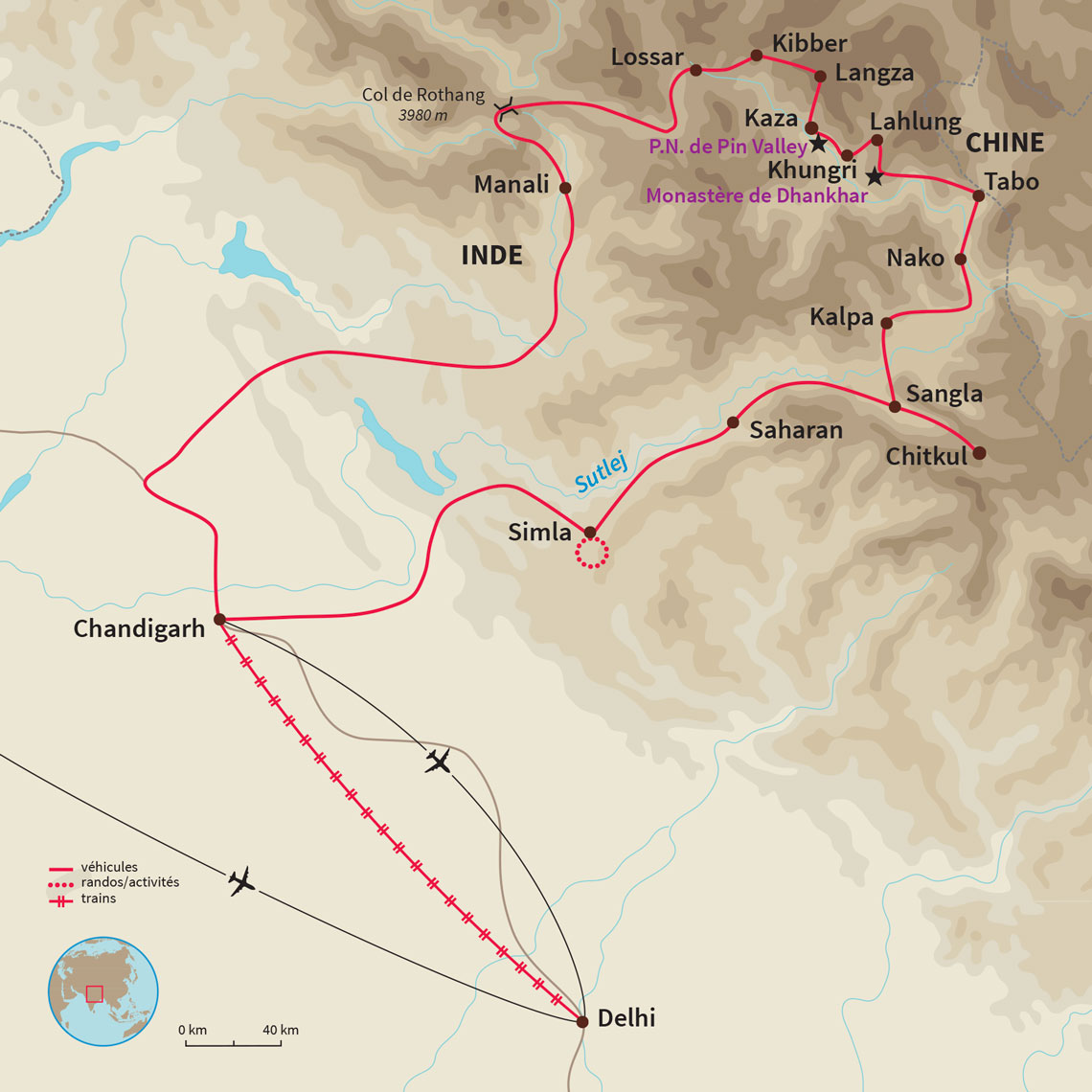 Carte Inde : Le Spiti par la Transhimalayenne