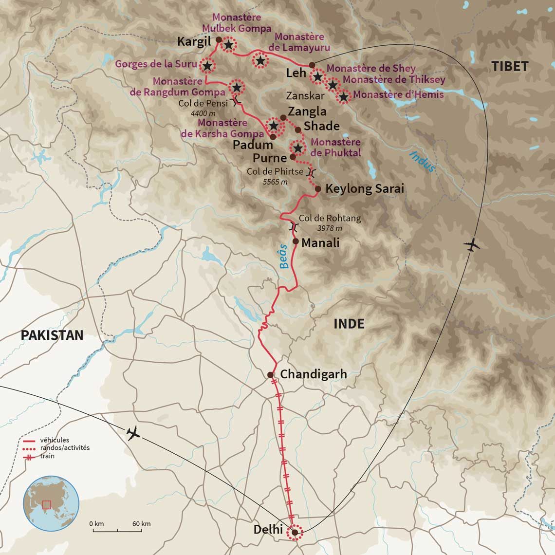 Carte Inde : Ladakh et Zanskar, authentique bout du monde