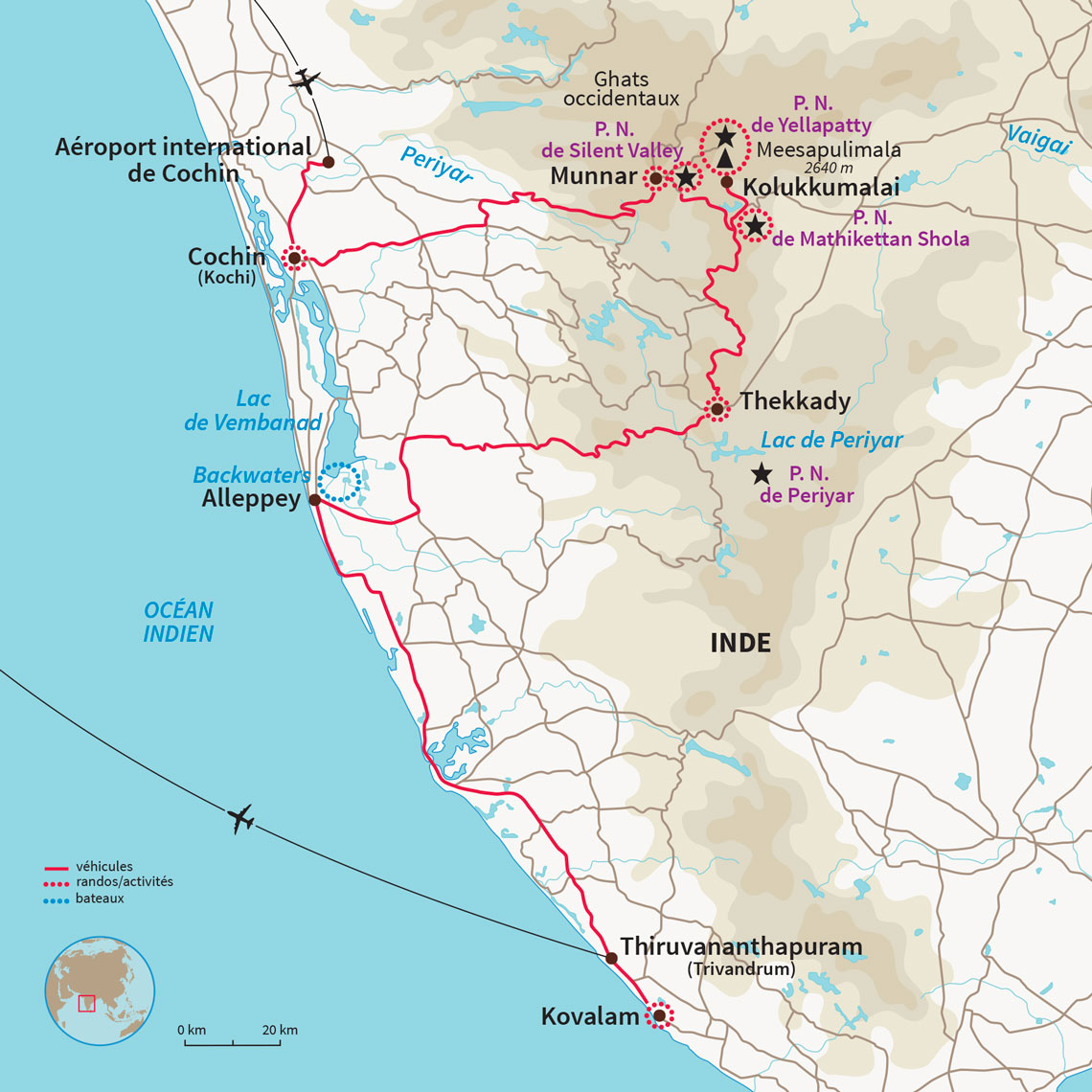 Carte Inde : Rando des épices au Kerala