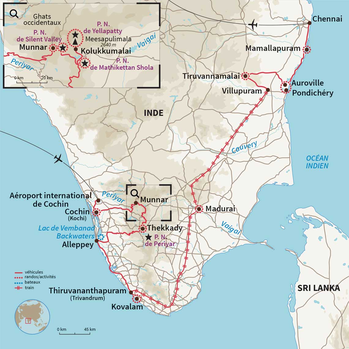 Carte Inde : Rando des épices au Kerala & Tamil Nadu