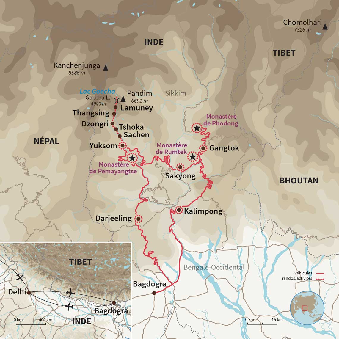 Carte Inde : Darjeeling, Sikkim et trek du Kanchenjunga