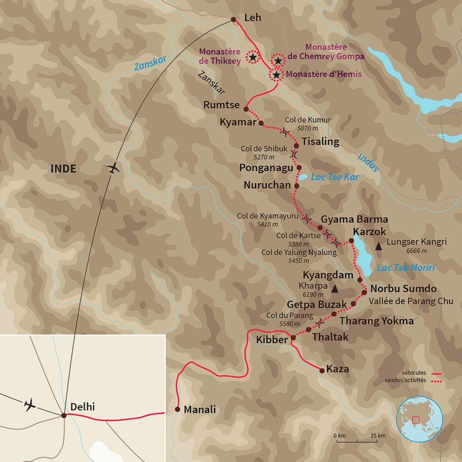 Carte Inde : A pied sur l'ancienne route de la soie 