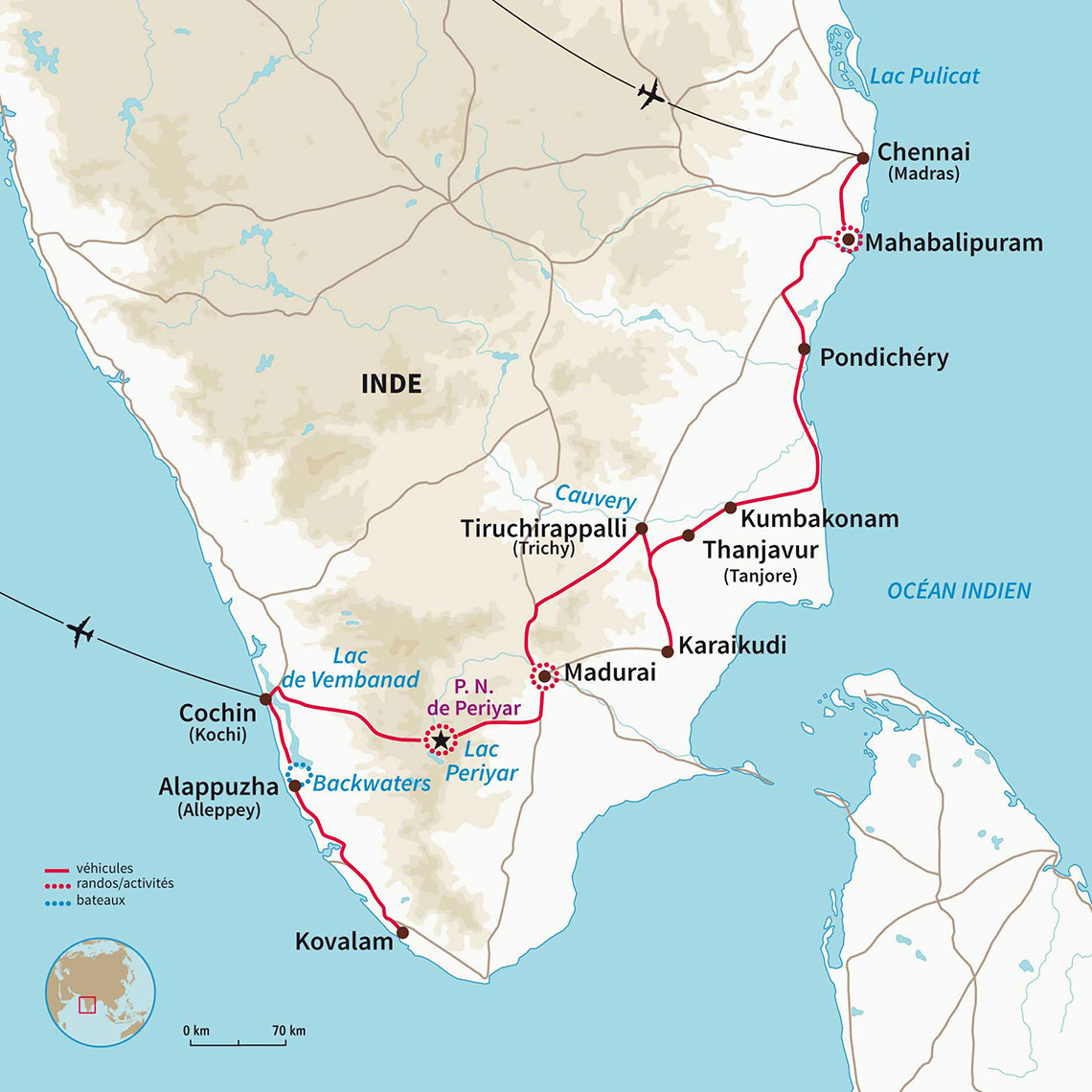 Carte Inde : Incontournables du Tamil Nadu et du Kerala