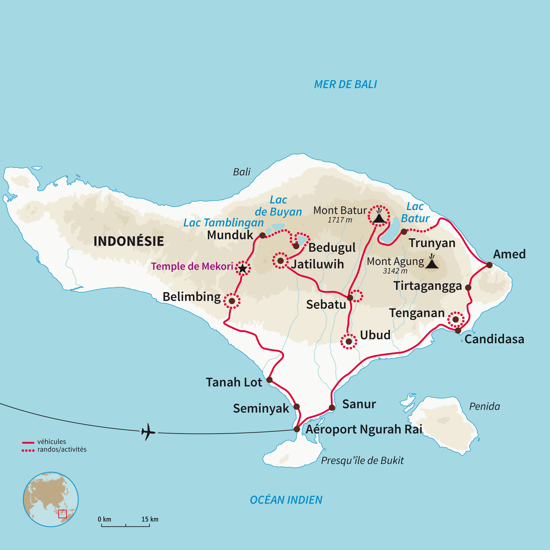 Carte Indonésie : Rizières, volcans et extension balnéaire